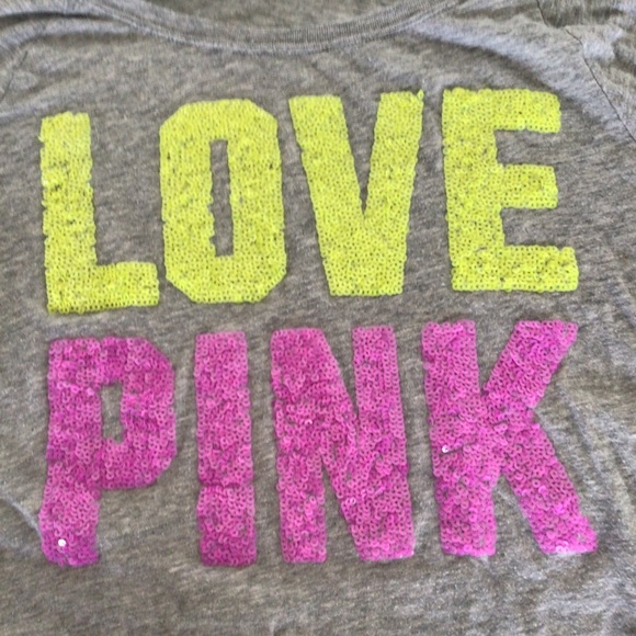 PINK VICTORIAS SECRET SEQUIN GRAY LONG SLEEVE TOP SMALL - Picture 4 of 10